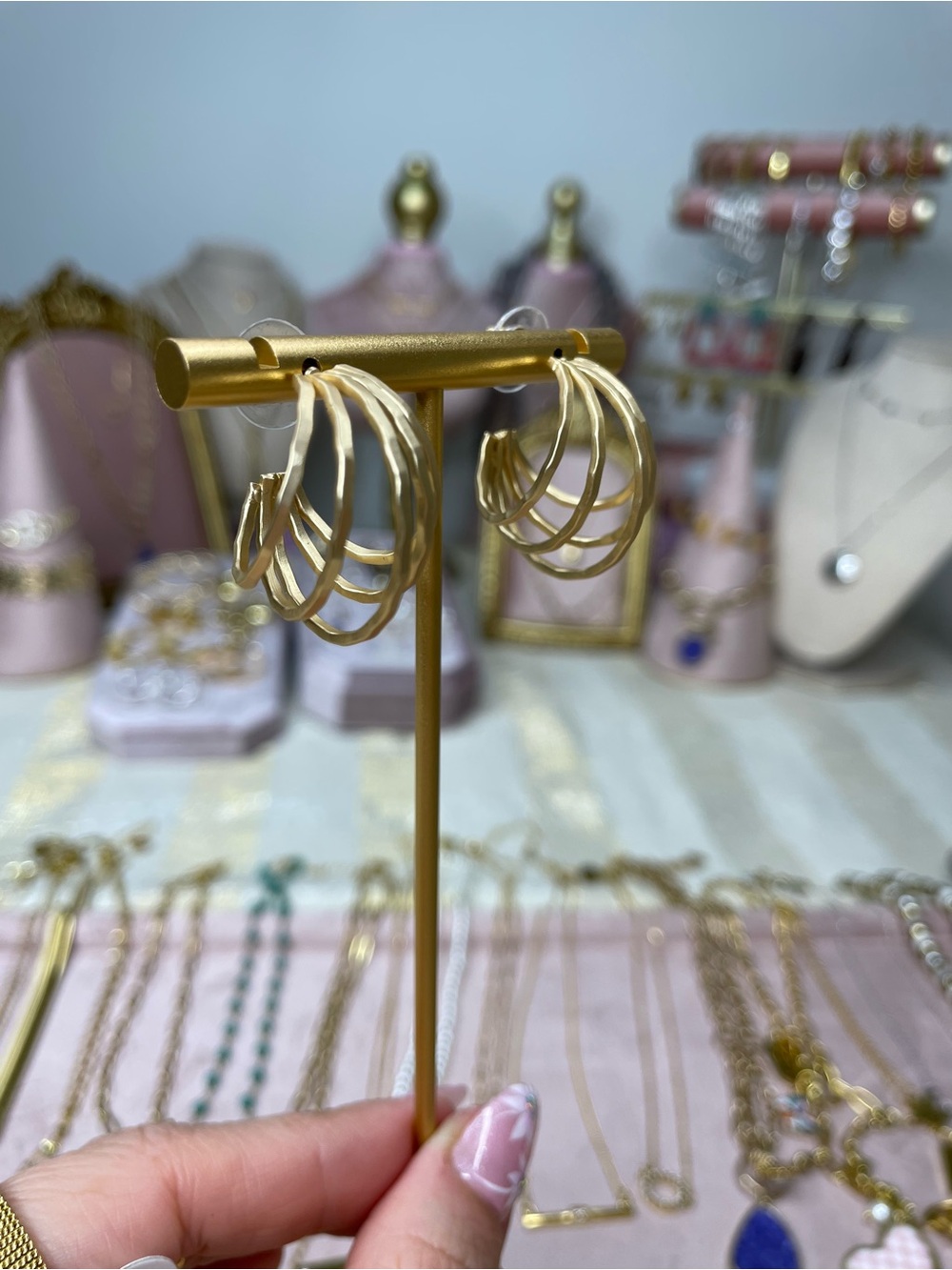 Brushed Matte Gold Multi-Hoop Drop Earrings - Elegant Women Jewelry